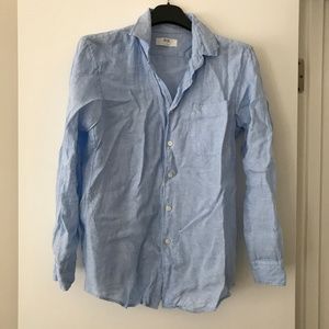 Uniqlo Men's Linen Blue Button Down Shirt